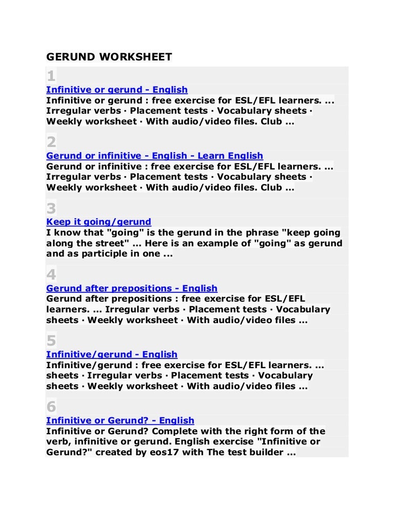 Gerund worksheet