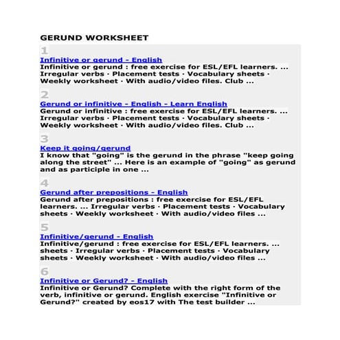 Gerund worksheet | PDF