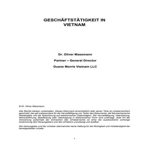 VIETNAM - Nationales und internationales Wirtschafts- und Steuerrecht - Vietnamesischer Investitionsführer und Richtlinien für ausländische Lieferanten – ZWEITES BUCH - STEUERN UND ZÖLLE - Dr Oliver Massmann – Rechtsanwalt