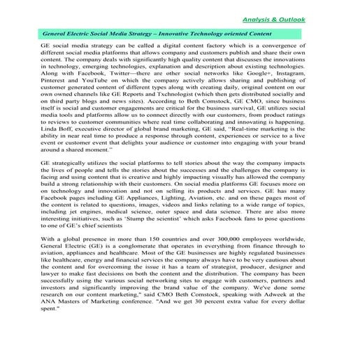 General Electric Social Media Strategy – Innovative Technology oriented Content