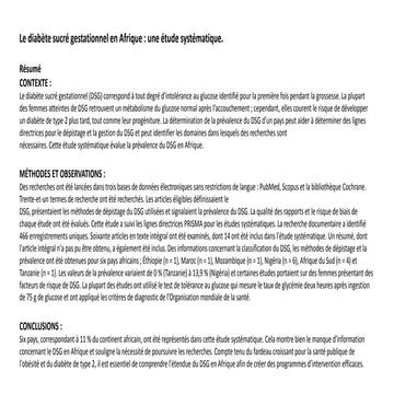 Le diabète sucré gestationnel en Afrique : une étude systématique.