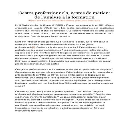 Gestes professionnels & gestes de métiers Compil de l'IFE