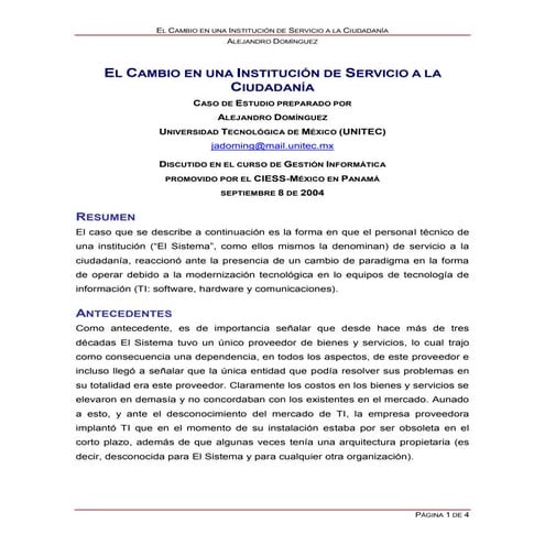 Gestión del cambio   caso de estudio