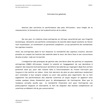 La Gestion des carrières et performances des petites et moyennes entreprises gabonaises.