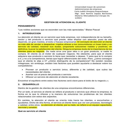 Gestion de atencion al cliente