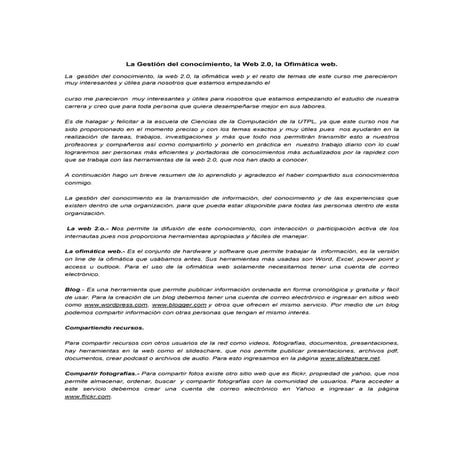 Gestion del conocimiento, web 2.0, ofimática web