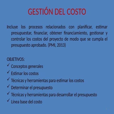 Gestión de Costos del Proyecto | PPTX