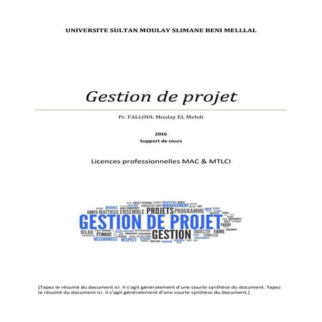 Cours de gestion de projet Pr Falloul | PDF