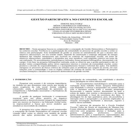 Gestão participativa no contexto escolar