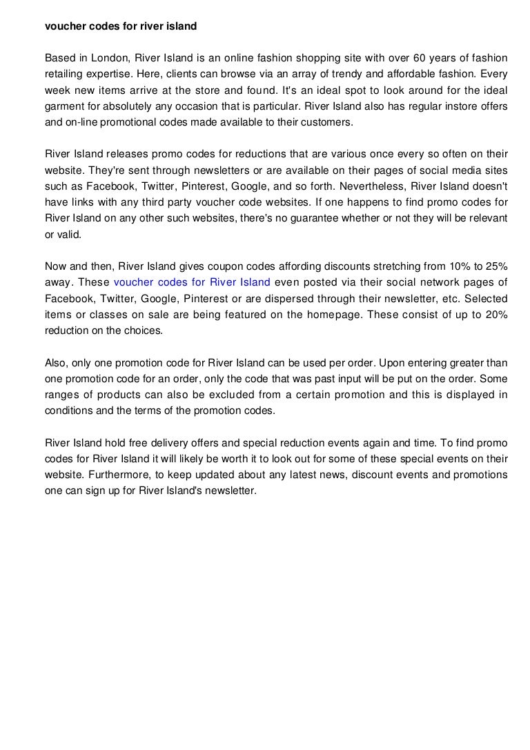 river island new customer discount code