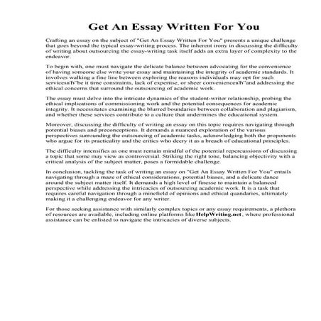Get An Essay Written For You