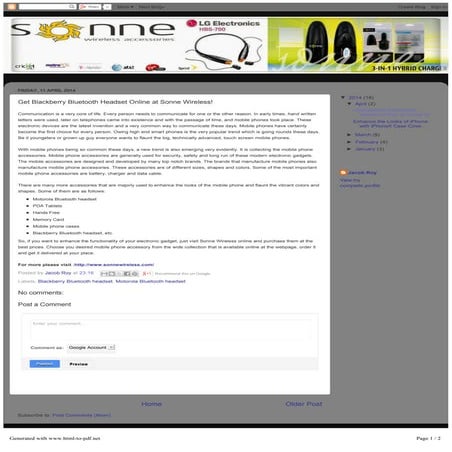 Get blackberry bluetooth headset online at sonne wireless!