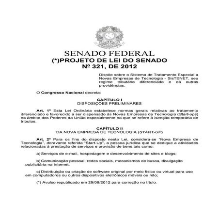 Justificação inicial da lei SisTENET de isenção para startups