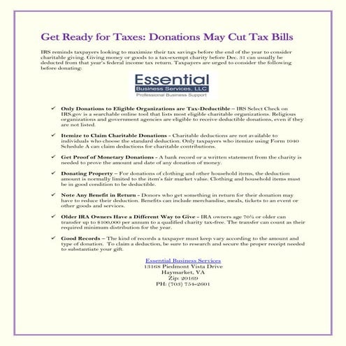 Get Ready for Taxes: Donations May Cut Tax Bills