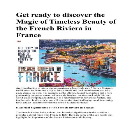 French Riviera in France: Get ready to discover the Magic of Timeless ...