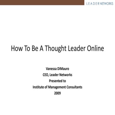 How To Be a Thought Leader - Online