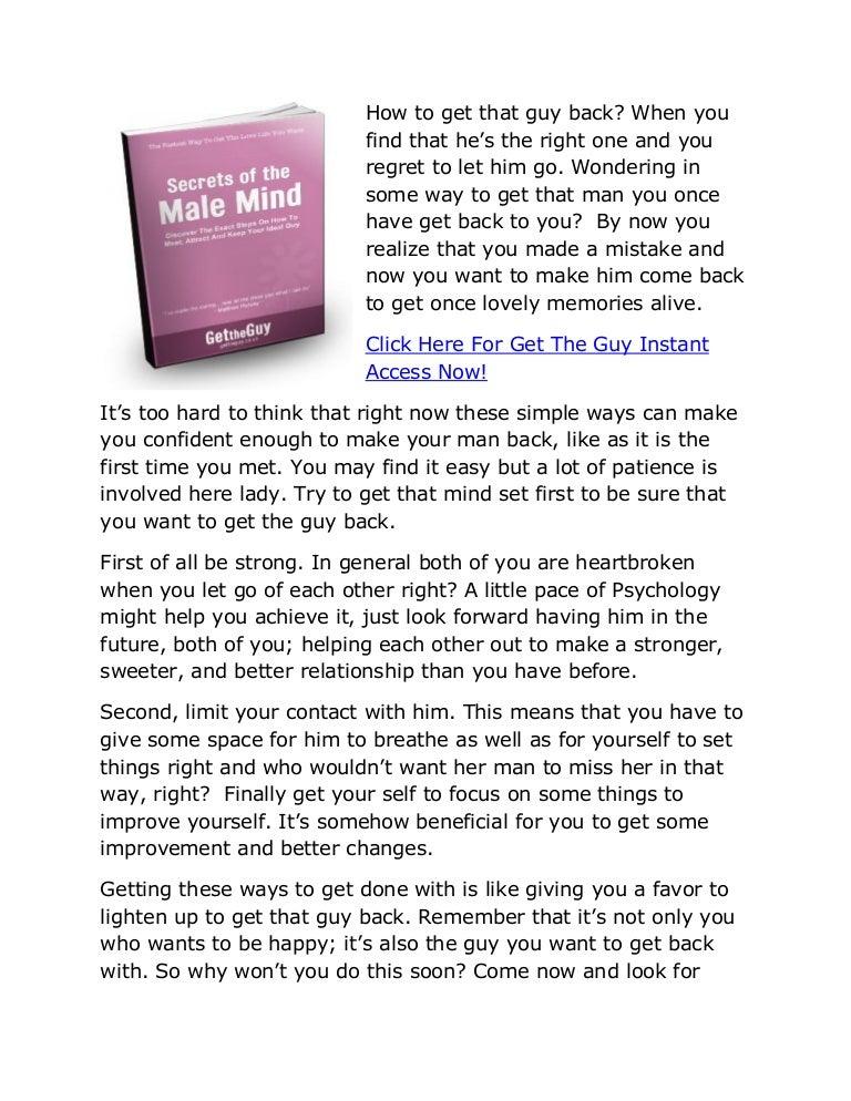 Get The Guy How To Make A Guy Want You Back