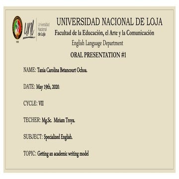 Getting an academic writing model Tania Betancourt