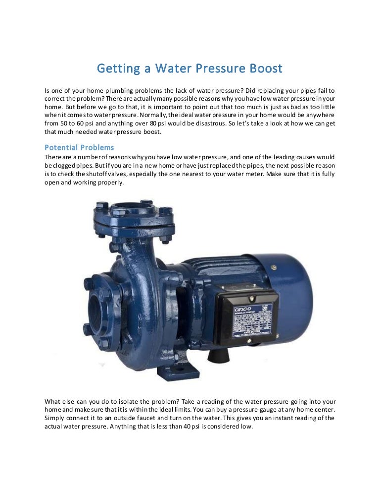 Getting A Water Pressure Boost