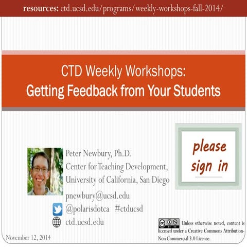 CTD Fa14 Weekly Workshop: Getting feedback from your students