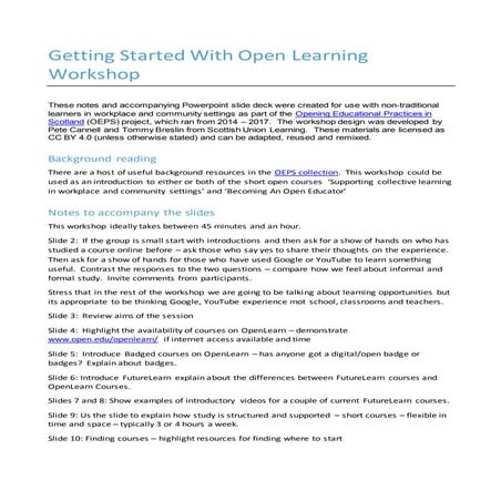 Getting started with open learning workshop notes