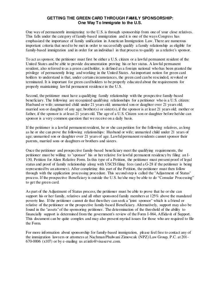 GETTING THE GREEN CARD THROUGH FAMILY SPONSORSHIP One Way To Immigra…