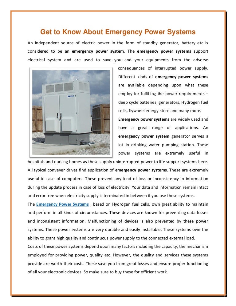 Get to know about emergency power systems