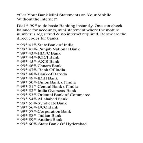 Get your bank mini statements on your mobile without the internet