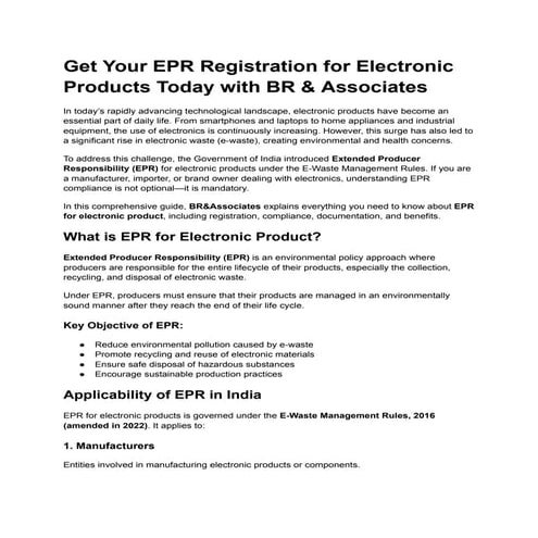 Ppt on extended producer responsibility(epr) | PPT