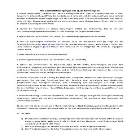 Gewinnspielregeln deezer at