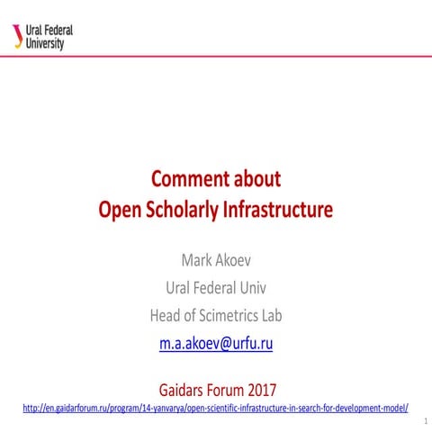 Comment about Open Scholarly Infrastructure