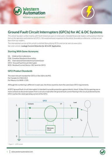 Ground Fault Circuit Interrupters (GFCIs) for AC & DC Systems