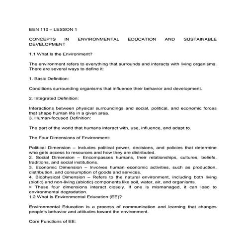 Concepts in environmental education and sustainability