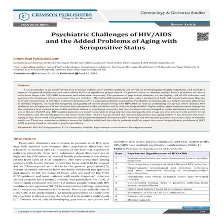 Psychiatric Challenges of HIV/AIDS and the Added Problems of Aging with ...