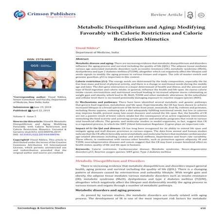 Picture of Metabolic Disequilibrium and Aging: Modifying Favorably with Calorie ...