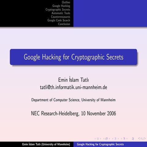 Google Hacking for Cryptographic Secrets