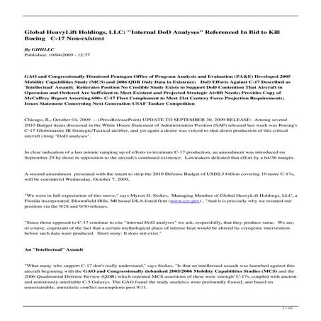 Global HeavyLift Holdings, LLC: "Internal DoD Analyses" Referenced in Bid to ...