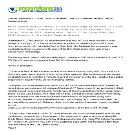 Global HeavyLift Cites 'Absolute Need' For C-17-Based Global Supply Chain Per...