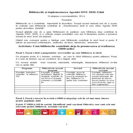 Bibliotecile și implementarea Agendei ONU 2030: Ghid