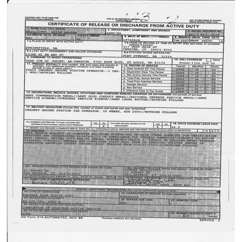 Brian Ghilliotti: DD 214 Active Duty Army | PDF