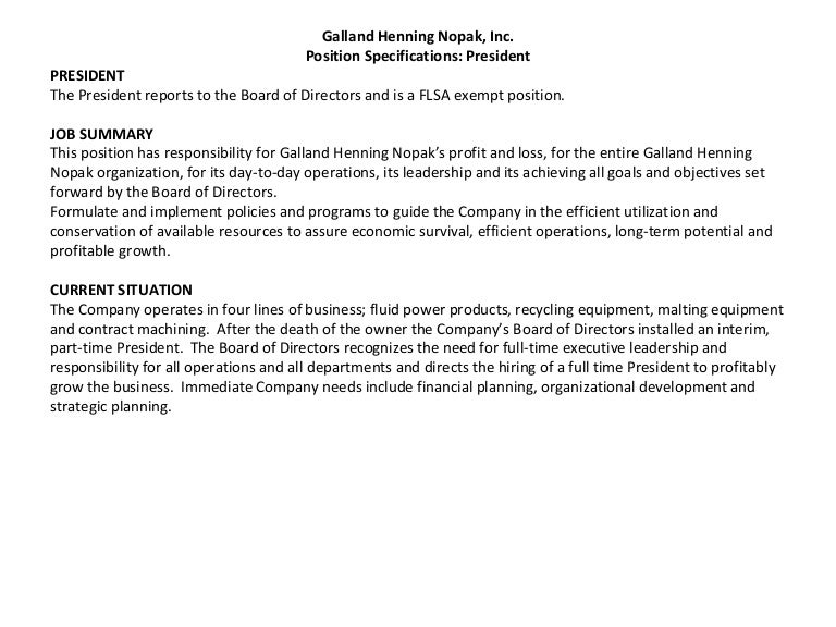 GHN President Job Description