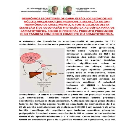 GHRH ESTIMULA SECREÇÃO GH PELOS SOMATOTRÓFOS PARA OS QUAIS É TRÓFICO. 