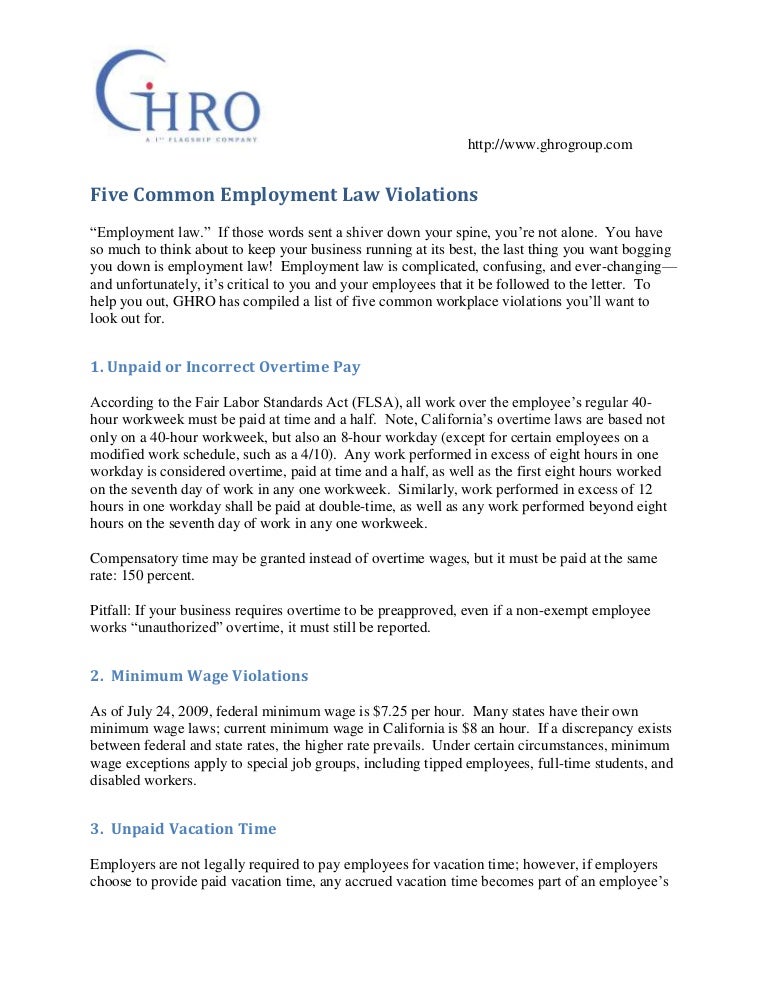 Five Common Employment Law Violations