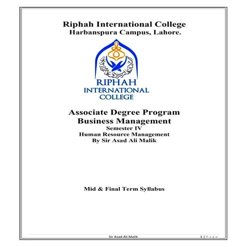 Riphah ADP B.M_ Human Resource Management