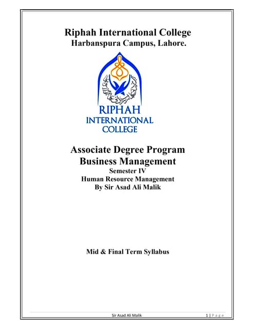 Riphah ADP B.M_ Human Resource Management