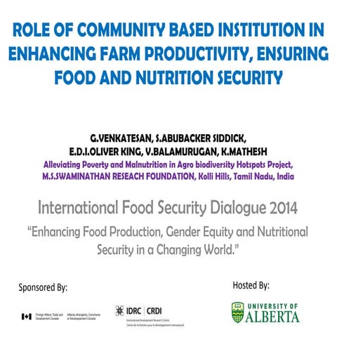Sustainable Food Production: Role of Community Based Institutions in enhancin...