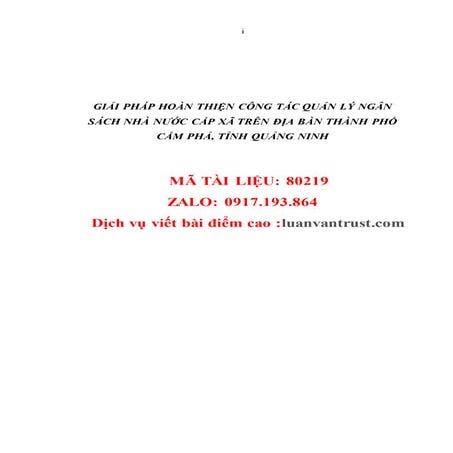Giải pháp hoàn thiện công tác quản lý ngân sách nhà nước cấp xã trên địa bàn ...