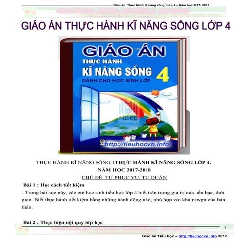 Giáo án Thực hành Kĩ năng sống Lớp 4|  Life skills Lesson Plan Exemplars Grade 4
