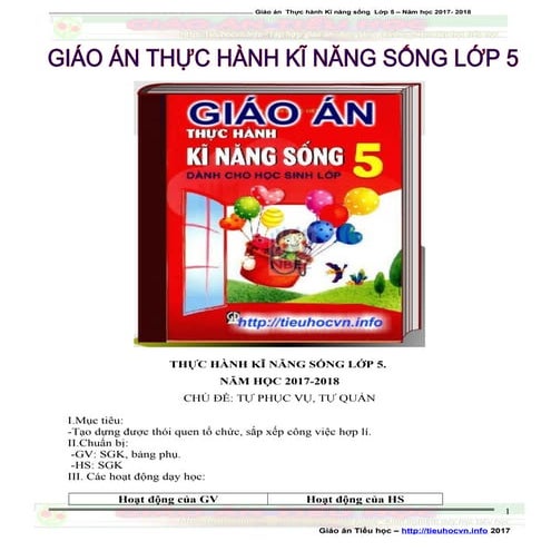 Giáo án Thực hành Kĩ năng sống Lớp 5 | 5th Grade Life skills Lesson Plan