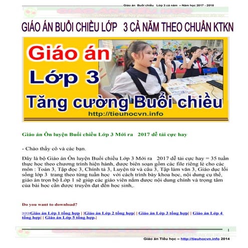 Giáo án Ôn luyện Buổi chiều Lớp 3 Mới ra   2017 dễ tải cực hay